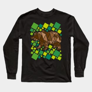 Geometric Bear Design in Shades of Brown and Green Long Sleeve T-Shirt